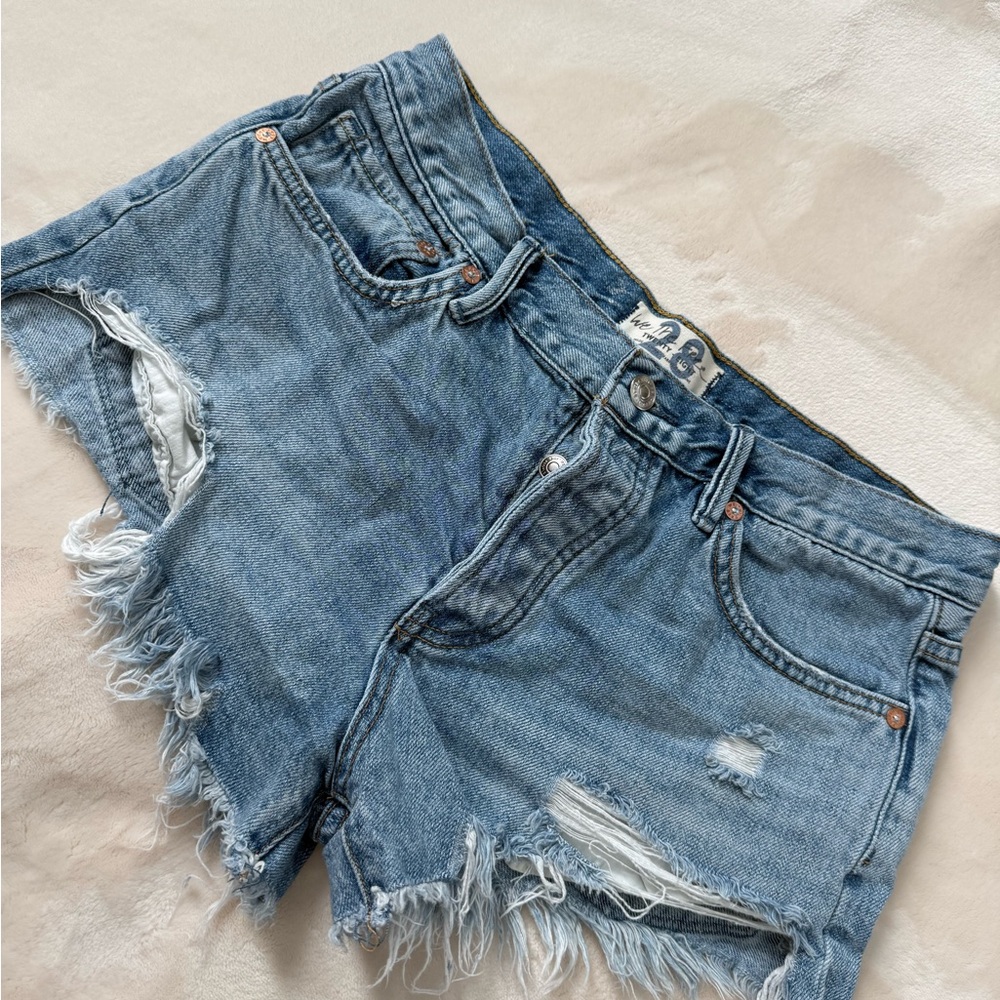 We The Free Light Blue Distressed Jean Shorts